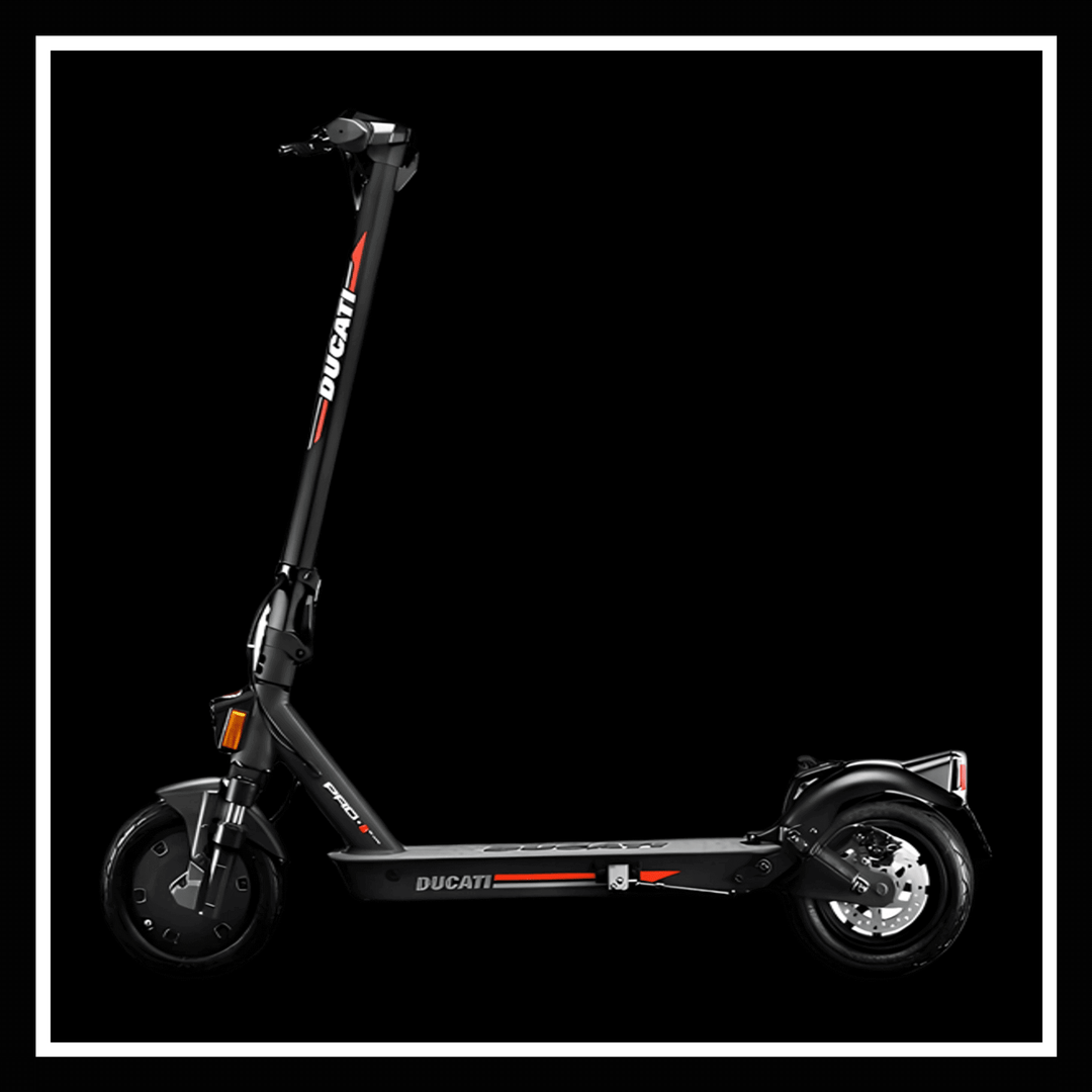 🇮🇪 DUCATI PRO II EVO electric scooter side view showcasing sleek design and innovative features.