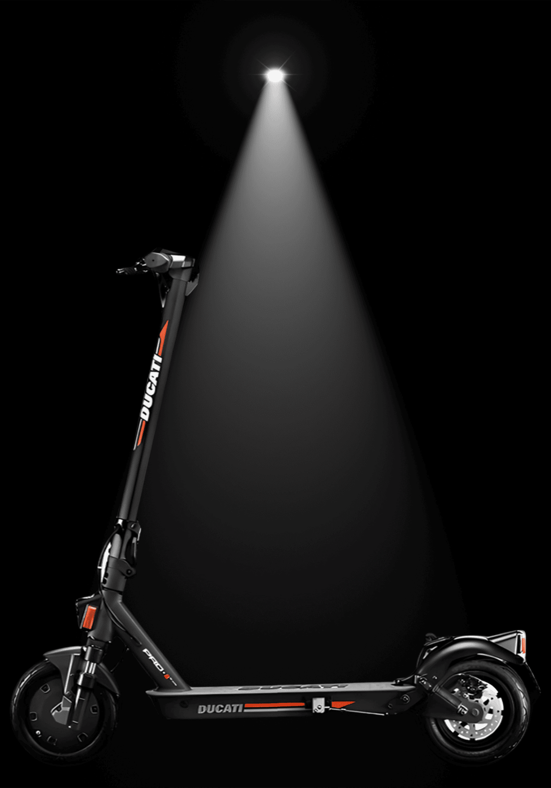 🇮🇪 DUCATI PRO II EVO electric scooter with sleek design and powerful performance under spotlight.