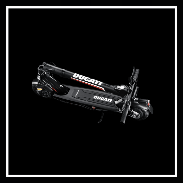 🇮🇪 DUCATI PRO III electric scooter in sleek black design, showcasing the foldable feature for urban commuting.