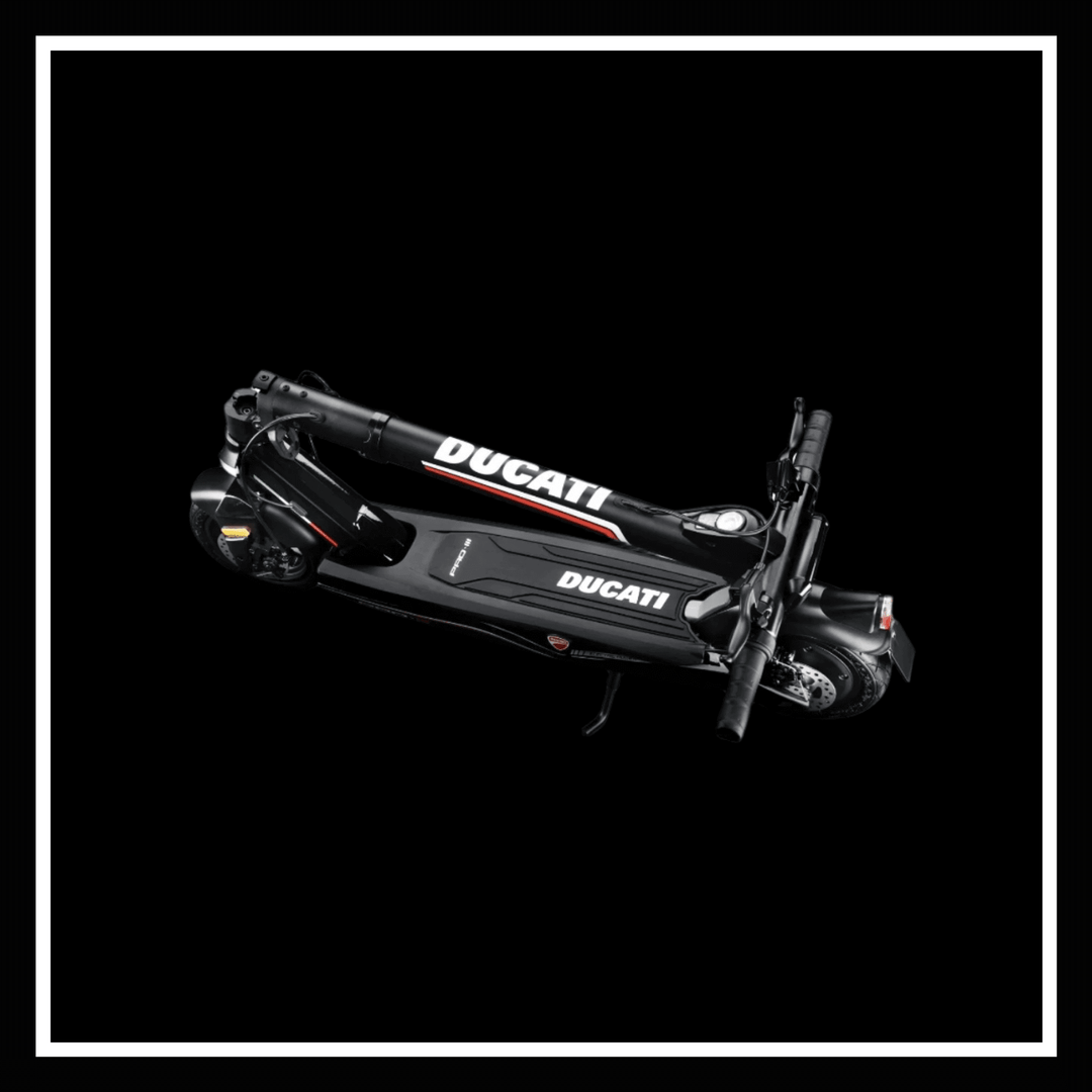 🇮🇪 DUCATI PRO III electric scooter in sleek black design, showcasing the foldable feature for urban commuting.
