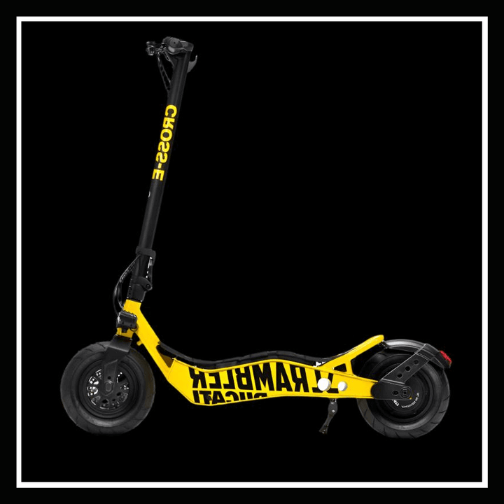 🇮🇪 DUCATI SCRAMBLER E-CROSS yellow electric scooter side view on a black background