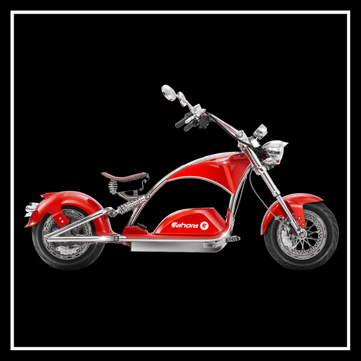 EAHORA CHROME 4000W electric chopper motorcycle in striking red color, showcasing its Harley-style design and high-performance features.