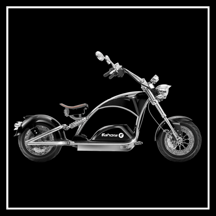EAHORA CHROME 4000W electric chopper motorcycle side view on a black background.