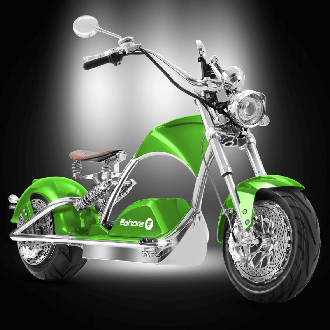 EAHORA CHROME 4000W electric chopper motorcycle in striking green color with Harley-style design.