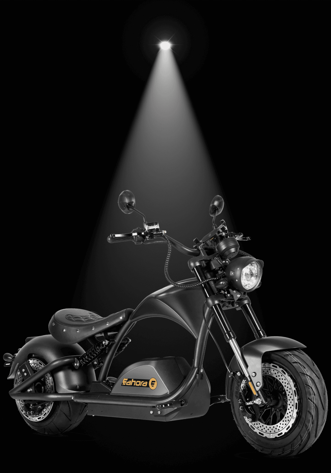 🇺🇸 EAHORA KNIGHT M1PS 4000W muscle motorcycle showcased in dramatic lighting.