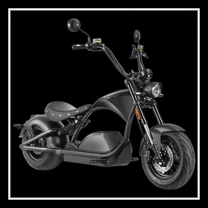 EAHORA KNIGHT M1PS electric chopper motorcycle in sleek black design showcasing modern electric technology