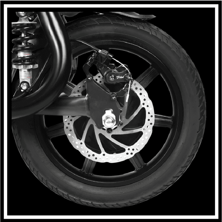SAMEBIKE SM-C02 500W ELECTRIC BIKE close-up of the front wheel and brake system for upgraded performance.