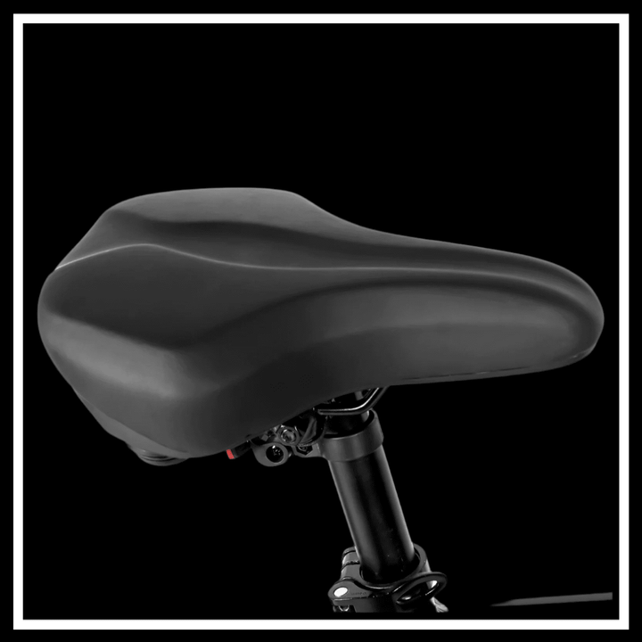 Black ergonomic bike seat with a sleek design for comfort on the 🇮🇪🇪🇺🇬🇧 SAMEBIKE LO26 PLUS 1000W folding electric bike.