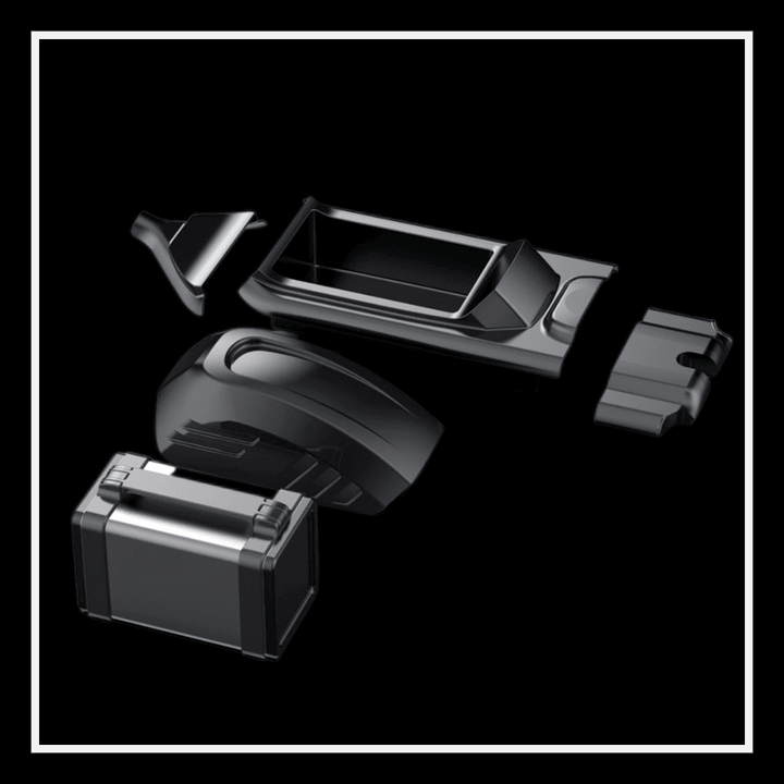 EAHORA KNIGHT M1PS electric chopper motorcycle parts including battery and components against a black background.