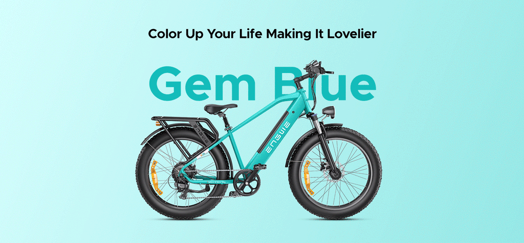 ENGWE E26 electric bike in Gem Blue color showcasing its stylish design and all-terrain capabilities.