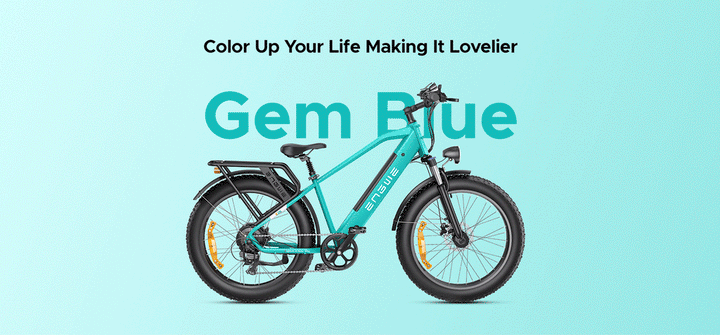 ENGWE E26 electric bike in Gem Blue color showcasing its stylish design and all-terrain capabilities.