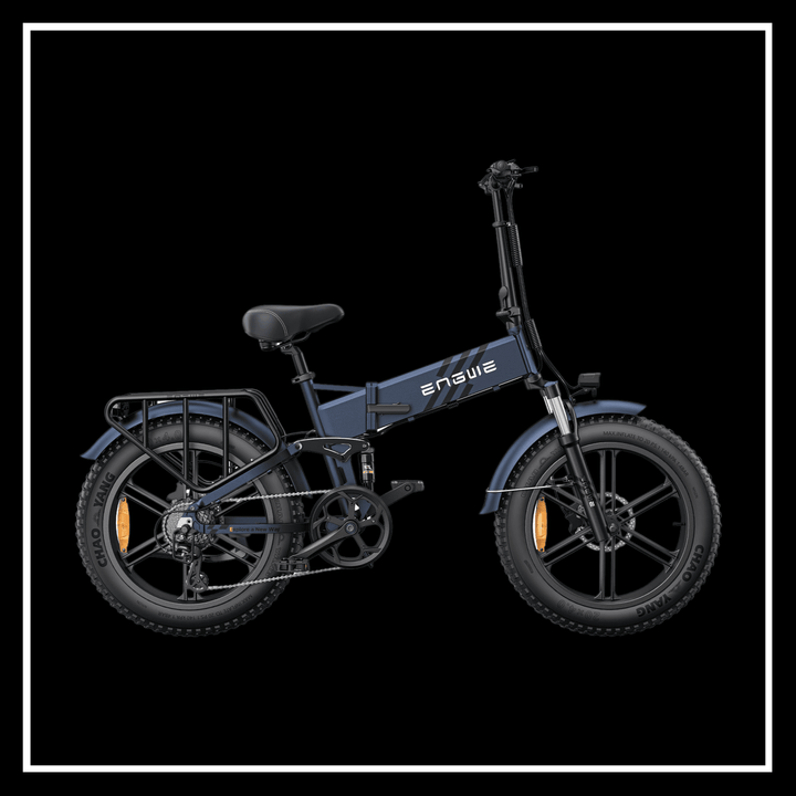 Engwe Engine Pro 2.0 electric bike in sleek black design with foldable frame and thick tires.