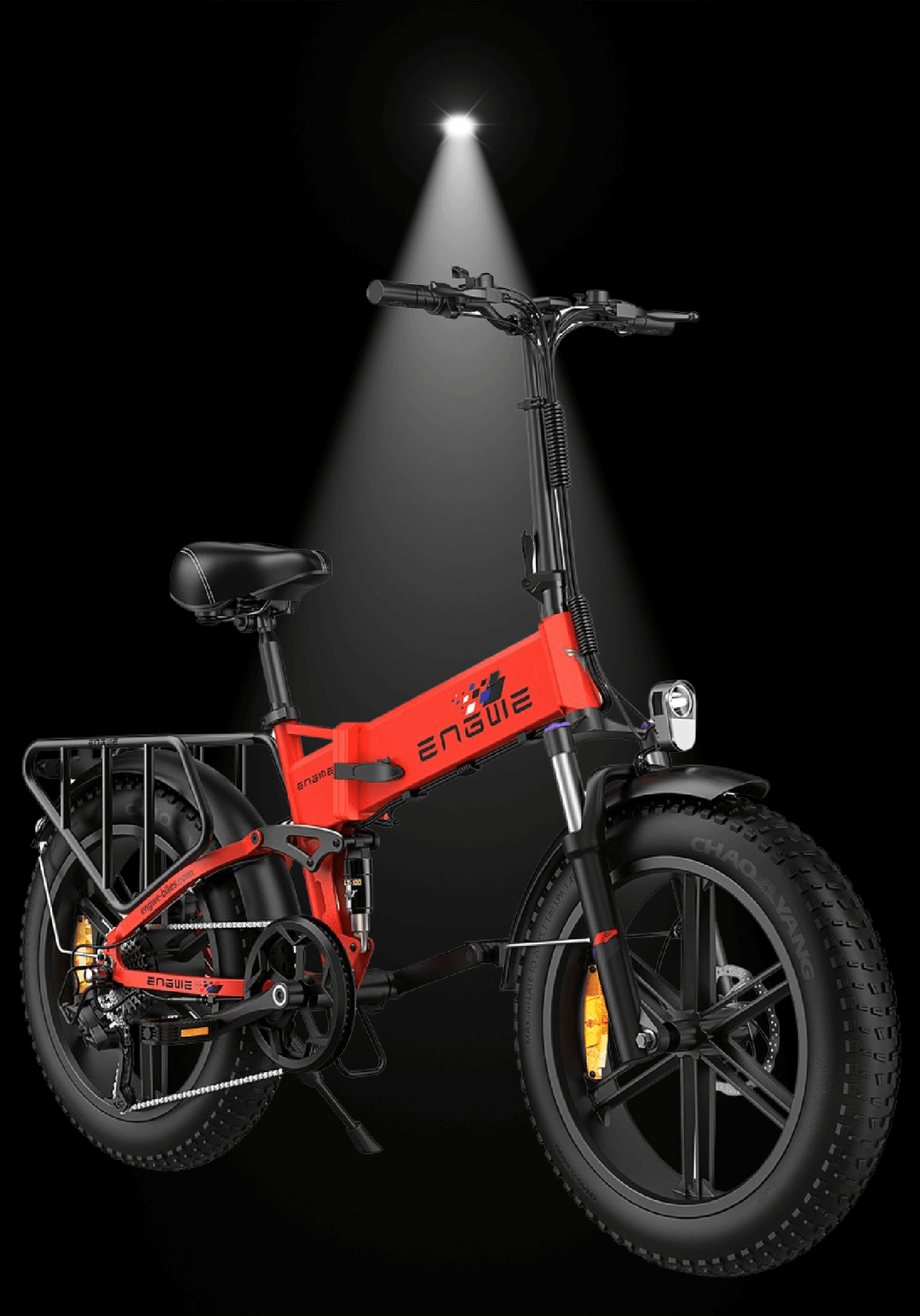 ENGWE Engine X Electric Bike featuring a striking red frame and fat tires, ideal for commuting and off-road adventures.