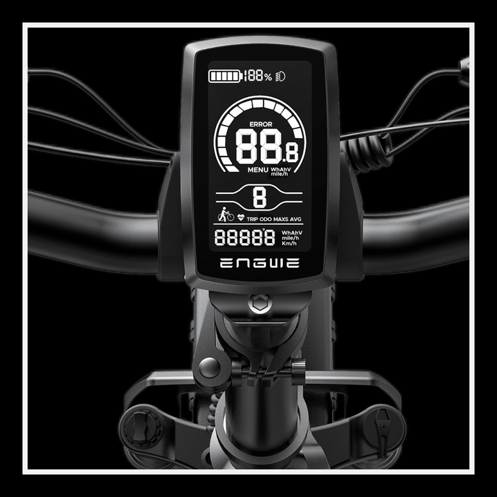 ENGWE EP-2 Pro With Throttle Electric Bike display showing speed and battery level.