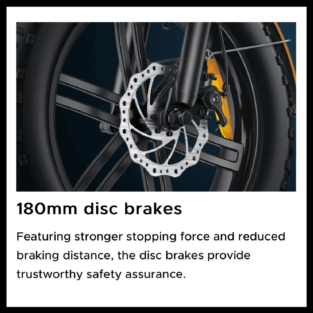 🇮🇪🇬🇧🇪🇺 ENGWE EP-2 BOOST features 180mm disc brakes for improved stopping power and safety assurance.
