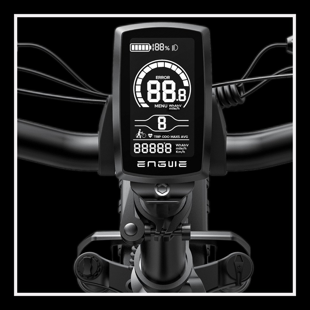 ENGWE EP-2Pro 250W digital display showing battery level and error status.