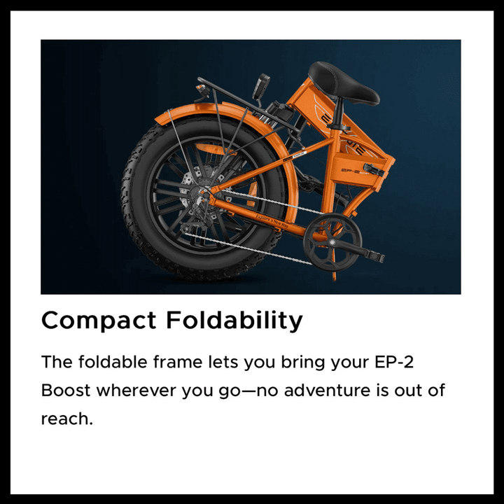 🇮🇪🇬🇧🇪🇺 ENGWE EP-2 BOOST e-bike shown in a folded position, highlighting its compact design for portability.