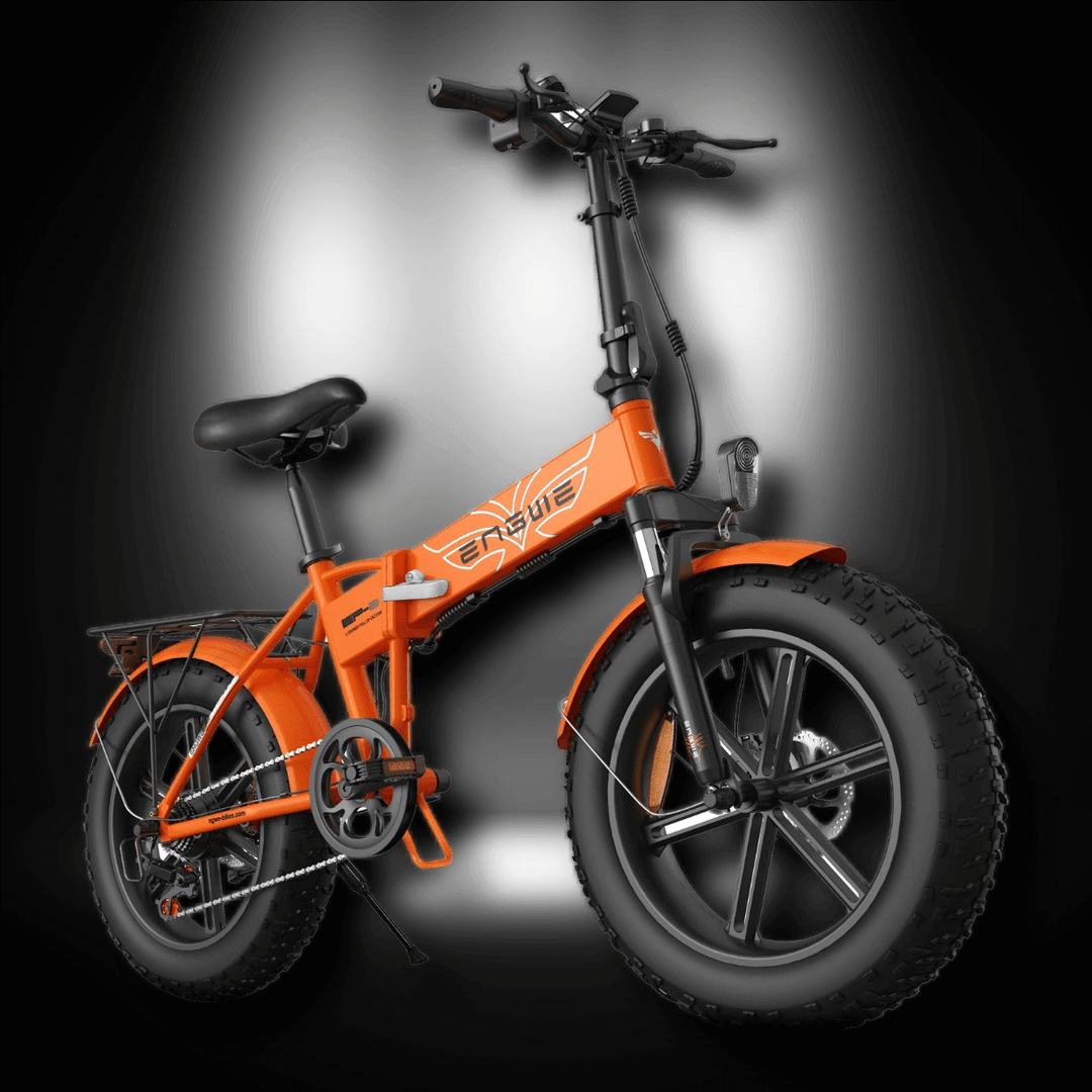 ENGWE EP-2Pro 250W electric bike highlighting its foldable design and vibrant orange color.
