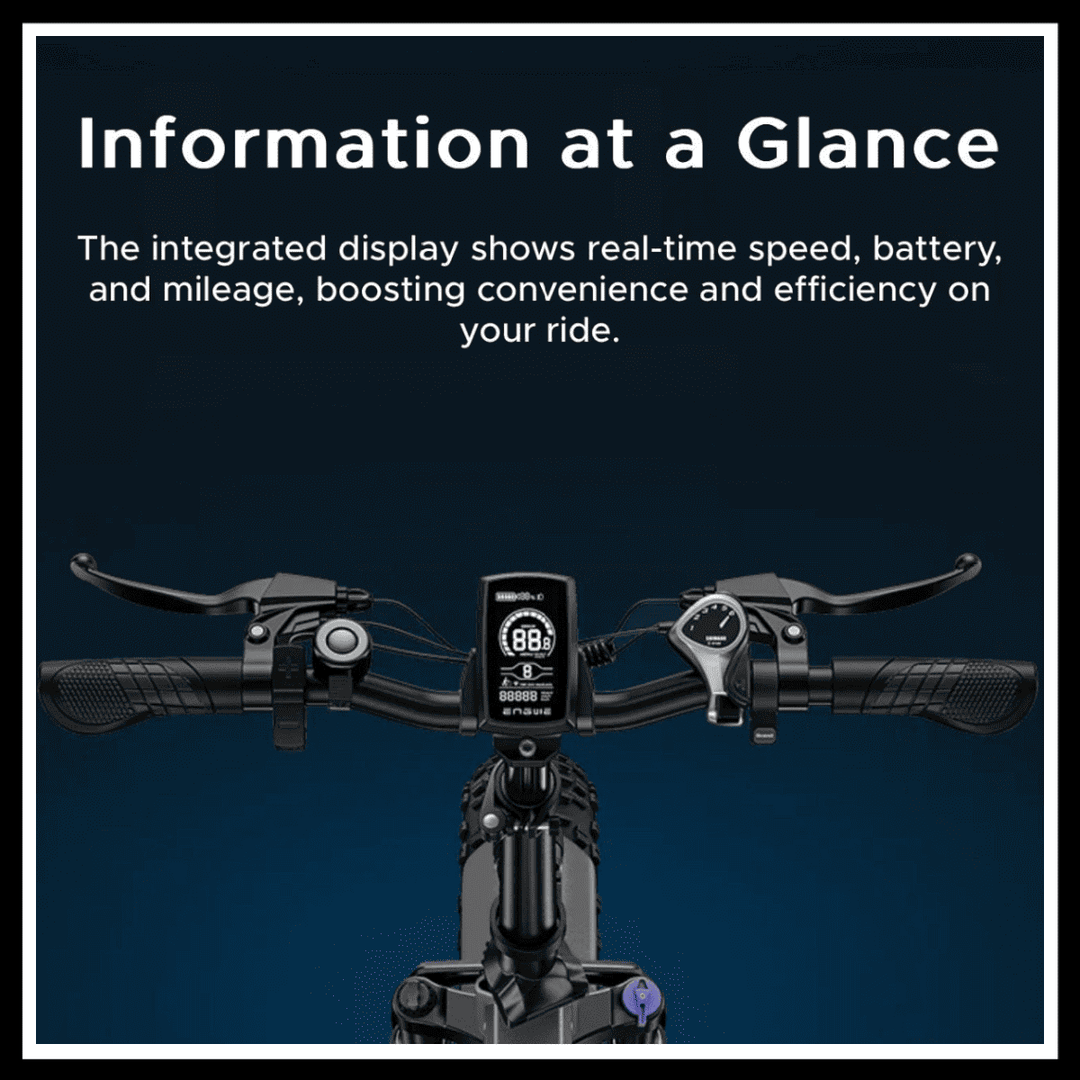 ENGWE EP-2 Pro With Throttle Electric Bike display showing speed, battery, and mileage for riders.