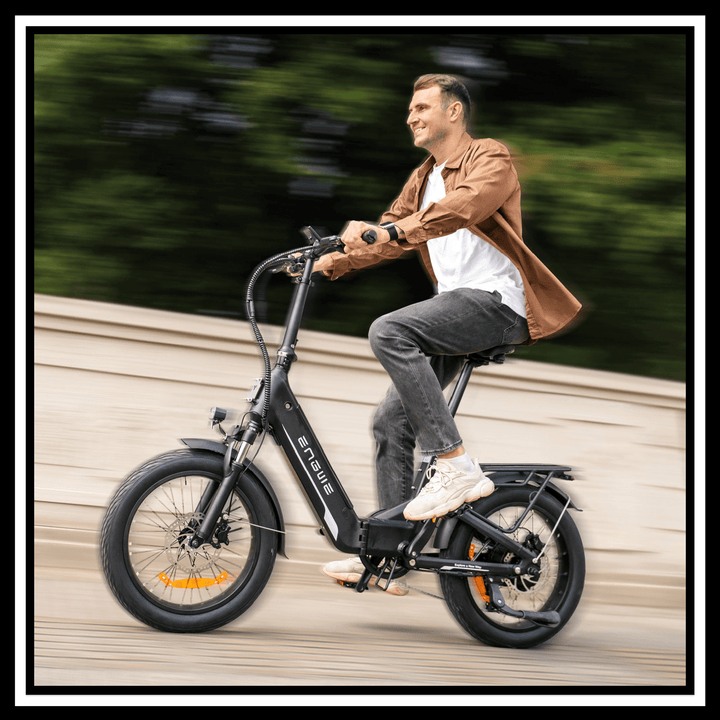 ENGWE L20 3.0 BOOST ebike in motion with a rider enjoying the ride outdoors.