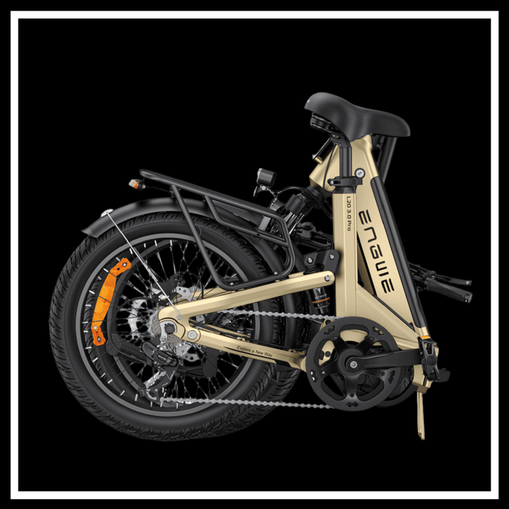 ENGWE L20 3.0 PRO folded electric bike showcasing its stylish design and compact size.