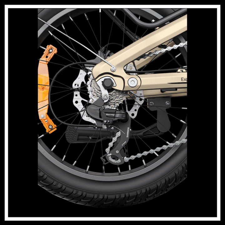 ENGWE L20 3.0 BOOST ELECTRIC BIKE detailed image showing the gear and suspension system of the folding e-bike.