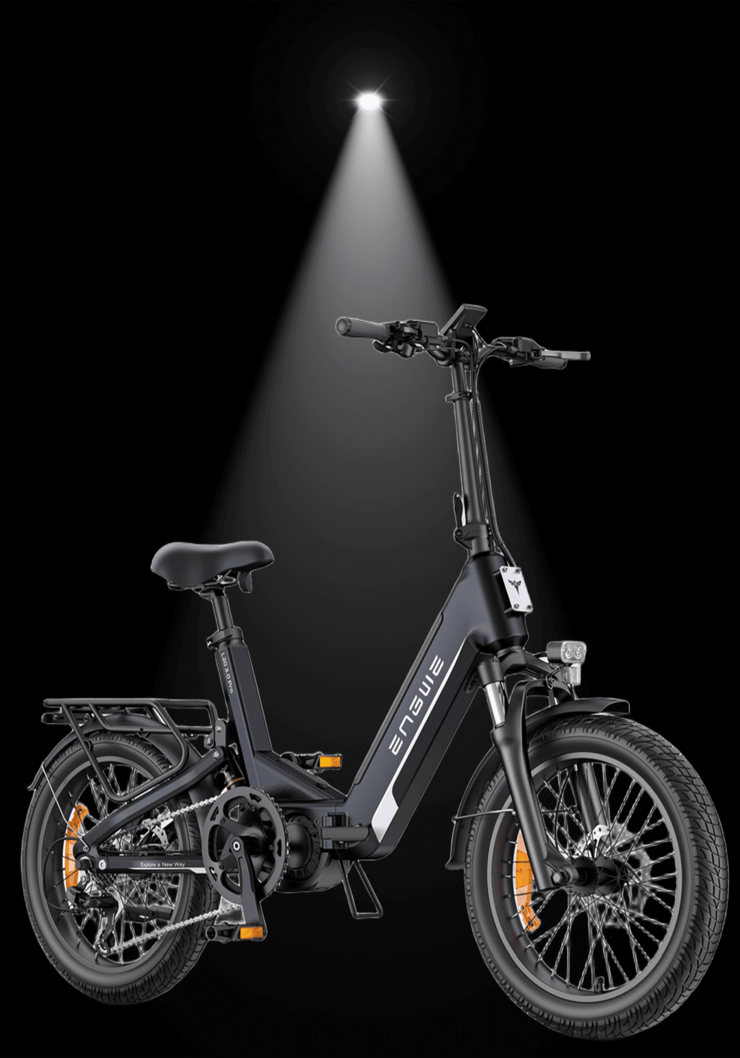 ENGWE L20 3.0 PRO electric bike with fat tires highlighted under spotlight