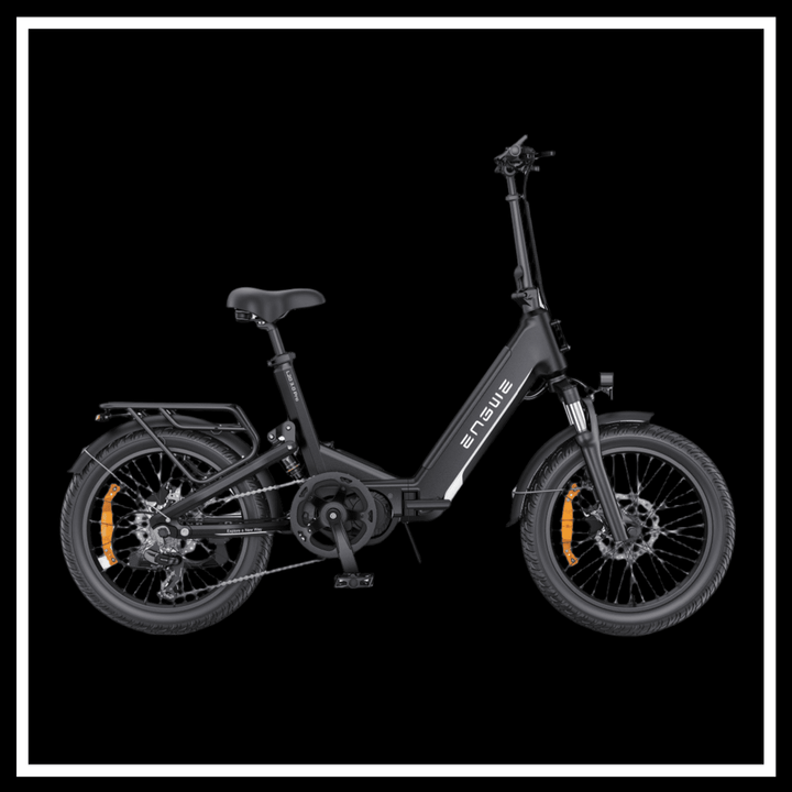 ENGWE L20 3.0 BOOST ELECTRIC BIKE side view on a black background showcasing full suspension and folding design