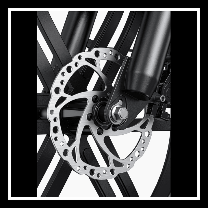 Close-up of the brake disc of the ENGWE L20 Boost electric bike, showcasing its high-performance braking system.