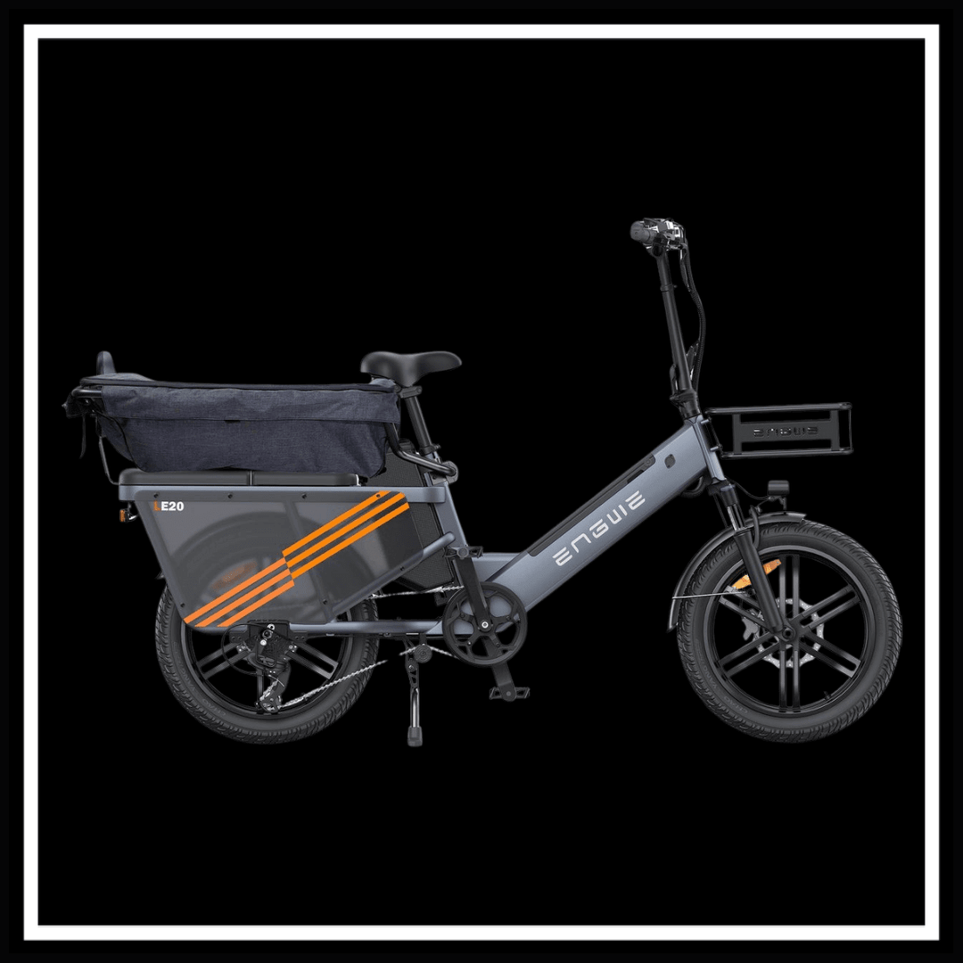 ENGWE LE20 cargo e-bike side view showcasing its cargo basket and sleek design for families.