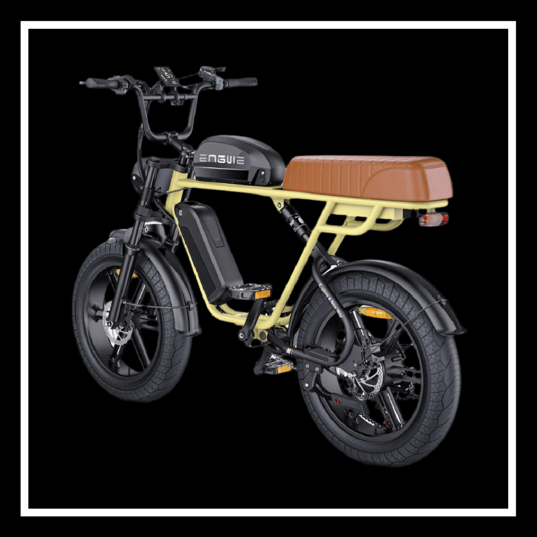 Engwe M1 electric bike showcasing its distinctive fat tires and motorcycle-inspired design.