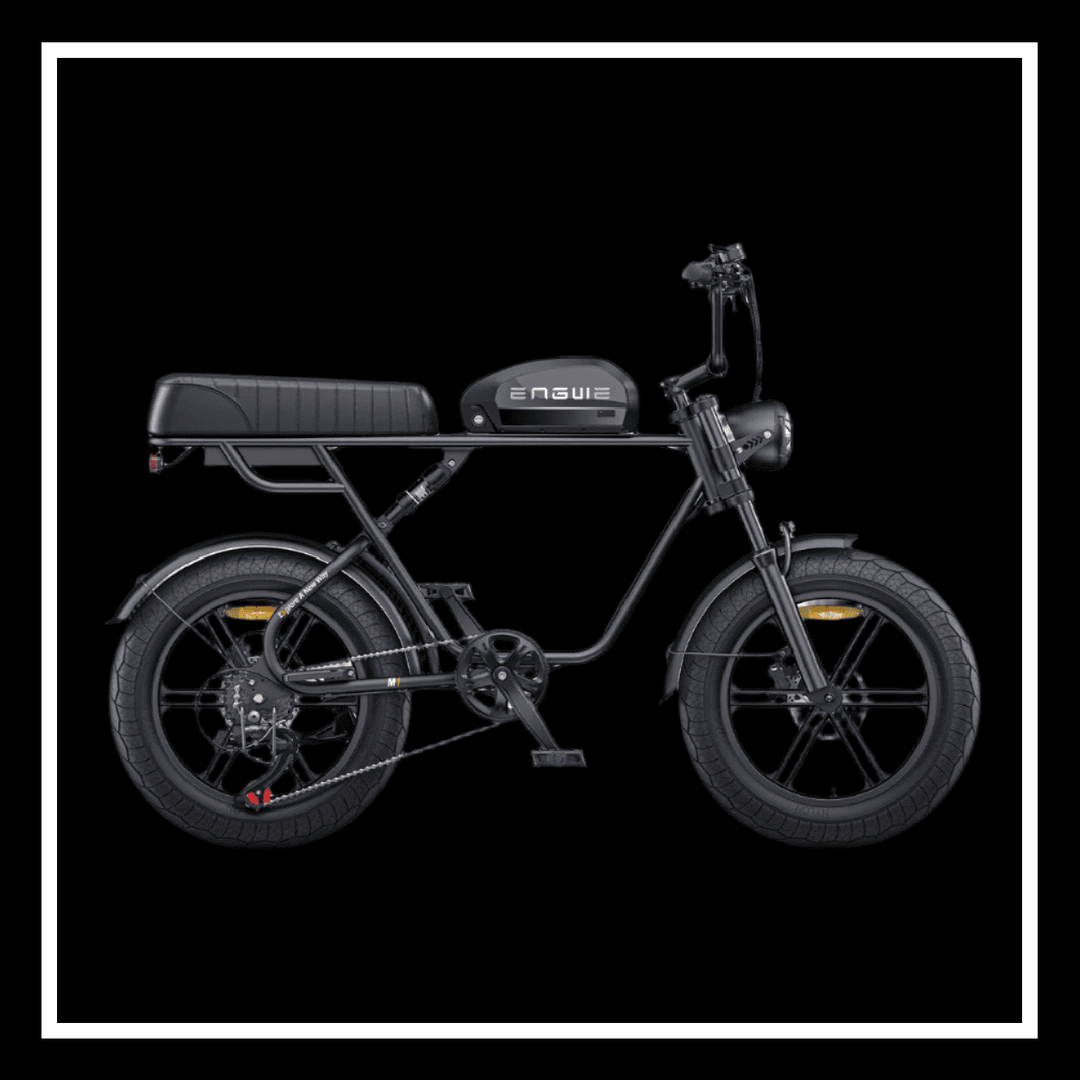 ENGWE M1 electric motorcycle with fat tyres and dual suspension, showcasing performance and style.