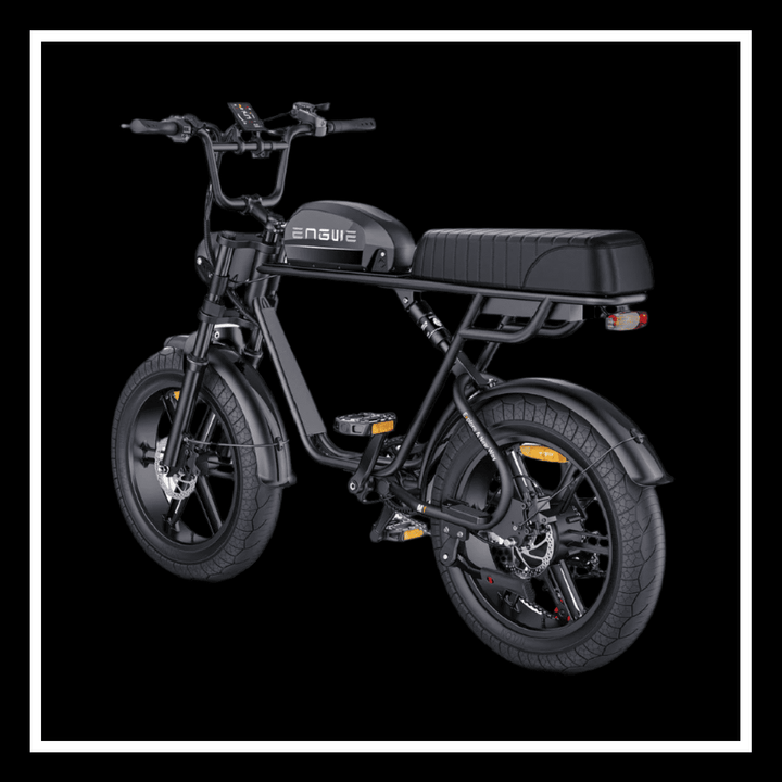 ENGWE M1 electric motorcycle with dual seat and fat tyres for smooth rides.