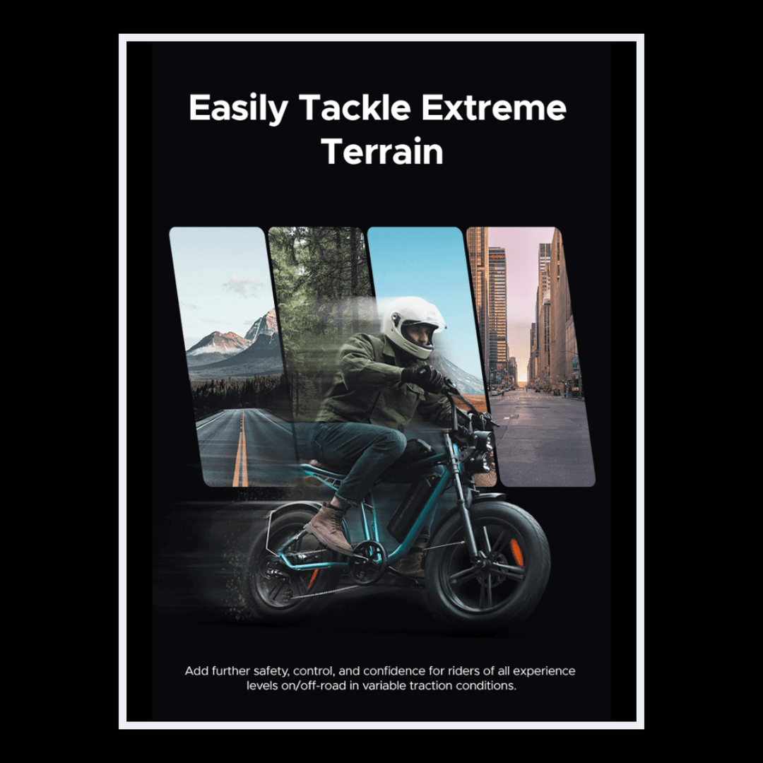 Engwe M20 electric bike tackling extreme terrain with confidence and safety in various environments.