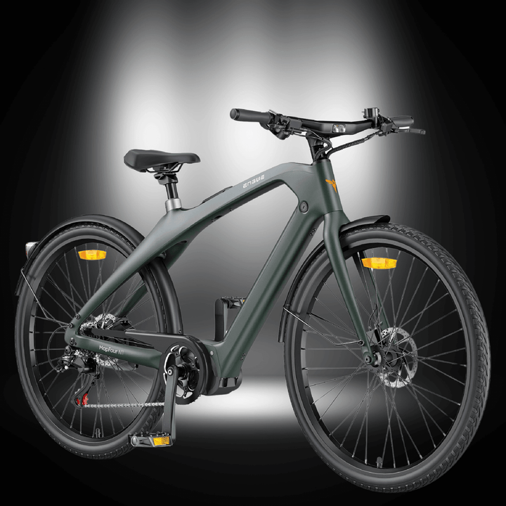 A sleek and modern ENGWE MAPFOUR N1 PRO urban e-bike showcasing its lightweight carbon fiber frame in a stylish setting.