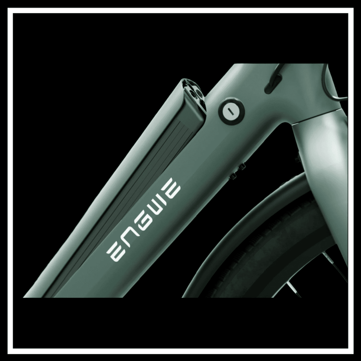 ENGWE MAPFOUR N1 AIR e-bike close-up showing the sleek frame and removable lithium-ion battery.