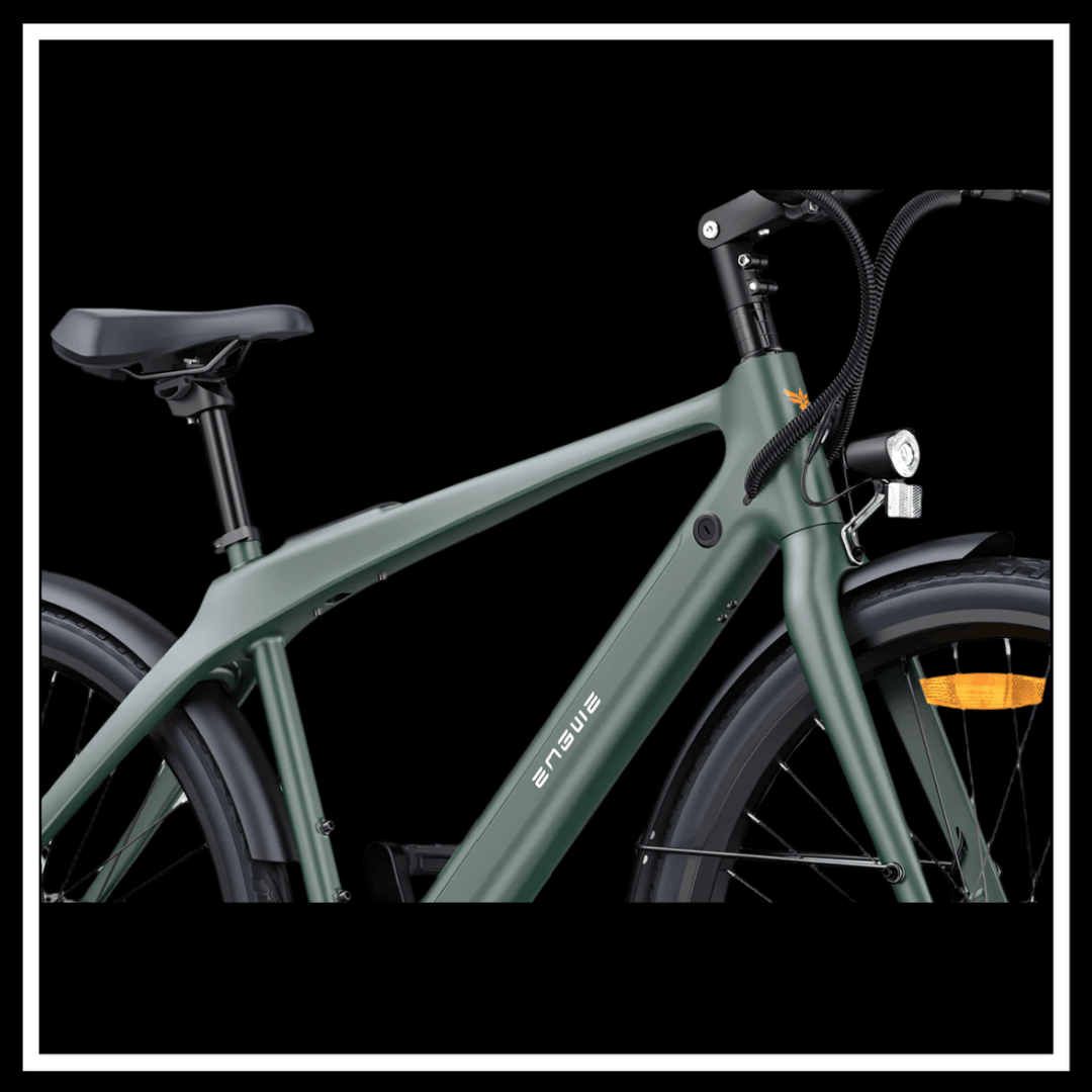 ENGWE MAPFOUR N1 AIR ultra-lightweight commuter e-bike with a sleek green aluminum frame and high-performance battery.