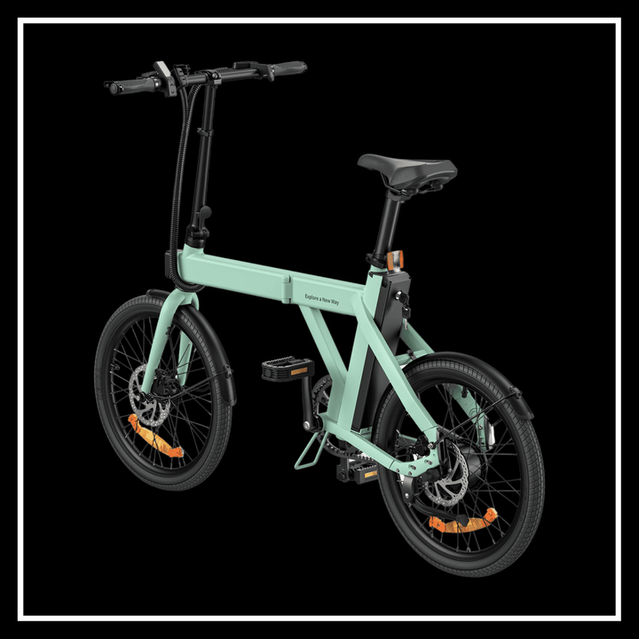 Engwe P20 electric bike in mint green, featuring a compact design for urban commuting.