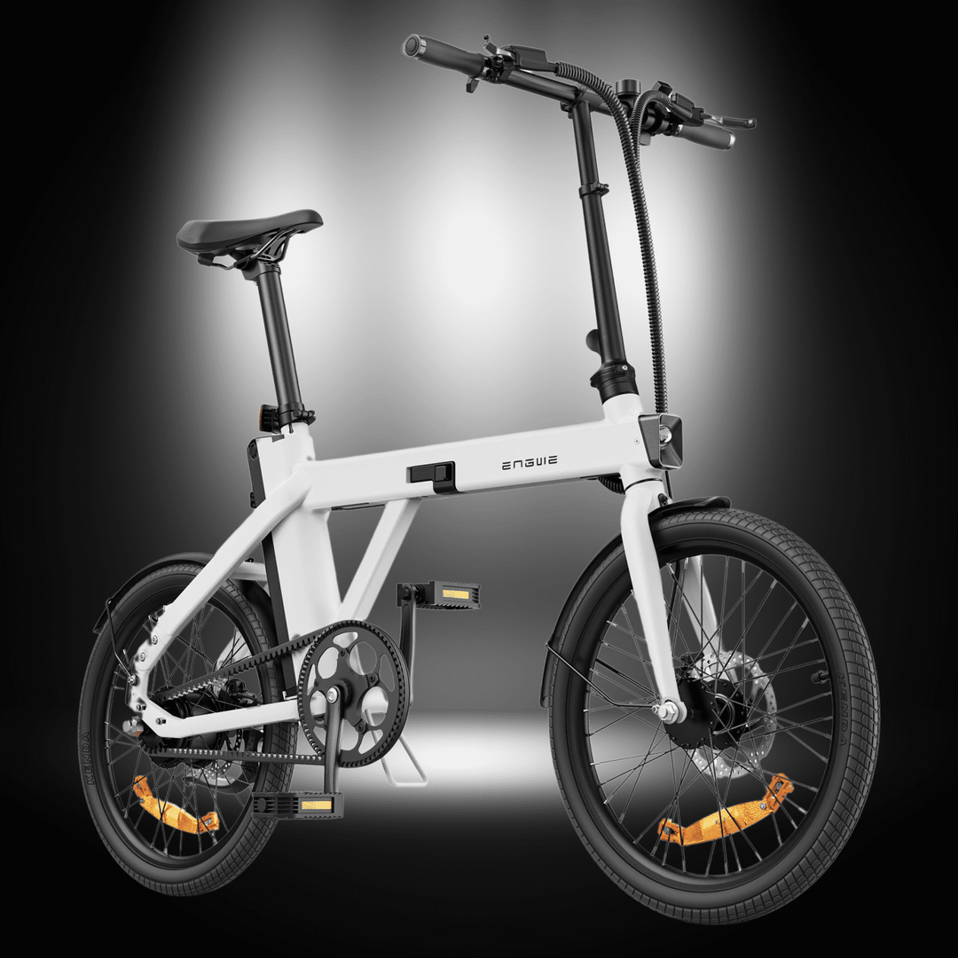 Engwe P20 electric bike in a sleek design highlighted by dramatic lighting for urban commuting.