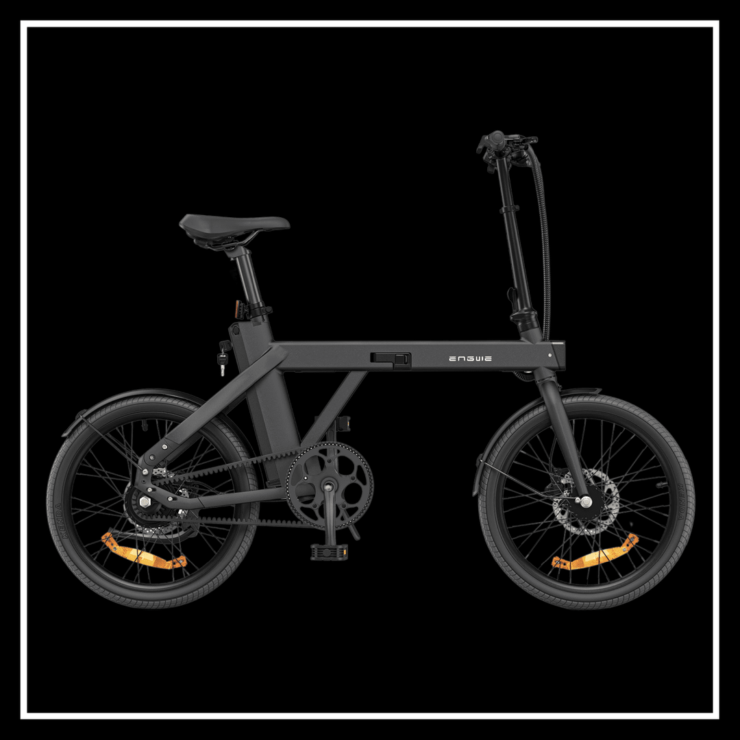 Engwe P20 electric bike in sleek black design for urban commuting and portability.