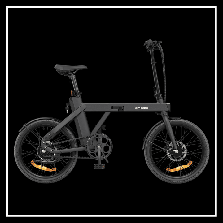 Engwe P20 electric bike in sleek black design for urban commuting and portability.