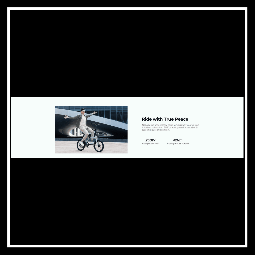 Engwe P20 electric bike features a rider showcasing its lightweight and powerful design for urban commuting.