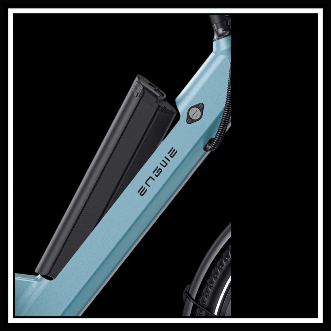 ENGWE P275 SE ELECTRIC BIKE battery design close-up in turquoise color