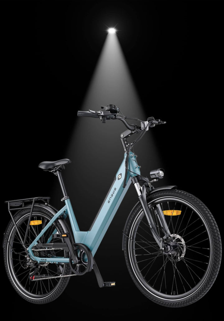 ENGWE P275 SE ELECTRIC BIKE showcased under spotlight on a dark background, highlighting its modern design.