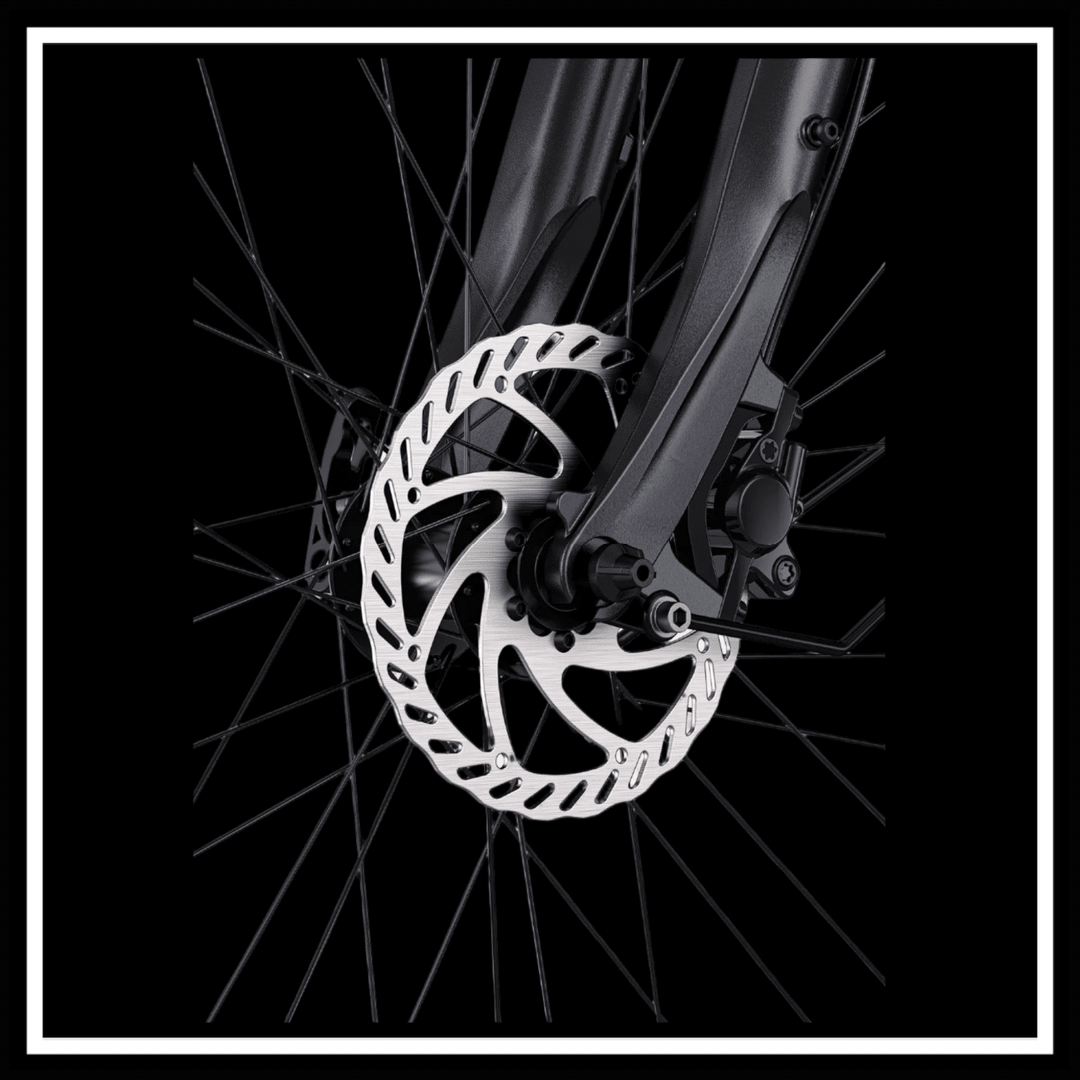 ENGWE P275 SE hydraulic disc brake close-up, showcasing advanced braking technology for urban e-bikes.