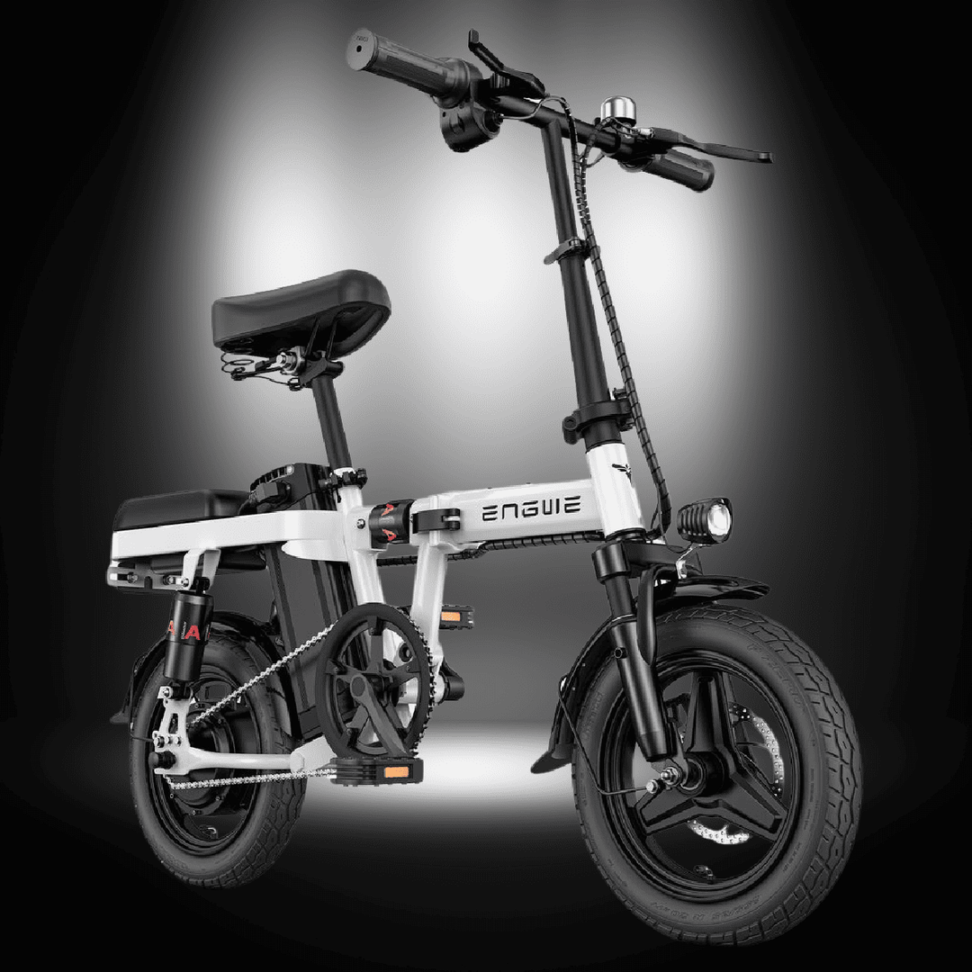 ENGWE T14 foldable mini-bike with lightweight frame, 250W motor and sleek design.