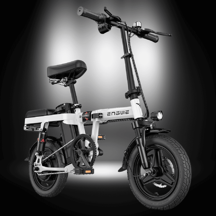 ENGWE T14 foldable mini-bike with lightweight frame, 250W motor and sleek design.