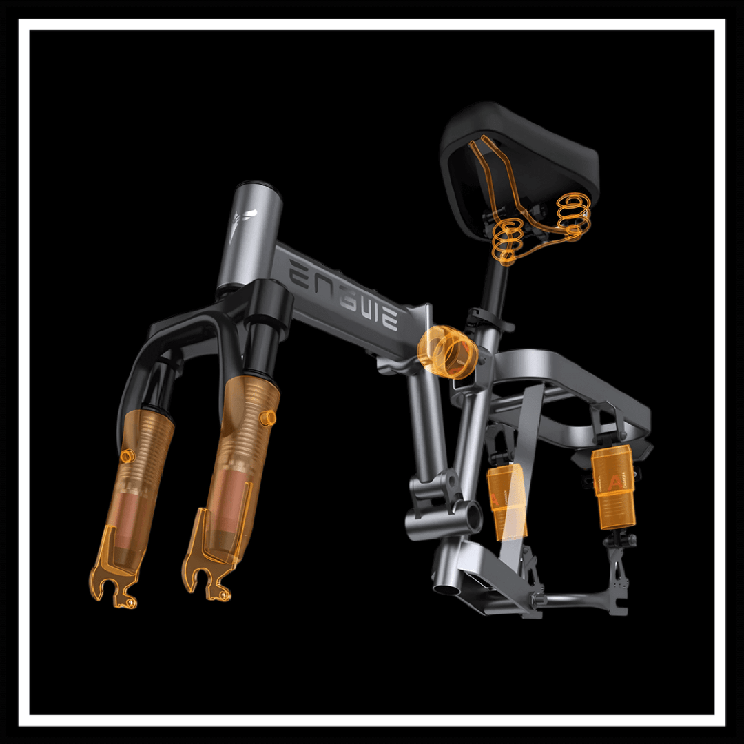 ENGWE T14 fork and frame components illustration showcasing innovative design features.