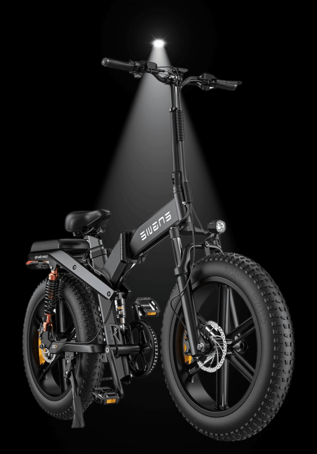 ENGWE X20 Folding Electric Bike featuring fat tires and powerful lighting for enhanced riding experience.