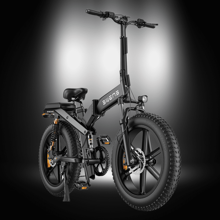 ENGWE X20 electric bike in black with fat tires and folding design, showcasing its powerful features and style.